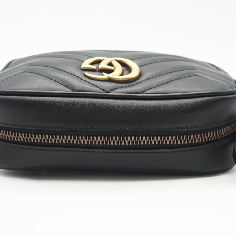 GUCCI GG Marmont Quilted Mini Bag 448065 Shoulder in Black Chevron Leather fo... - Picture 6 of 13